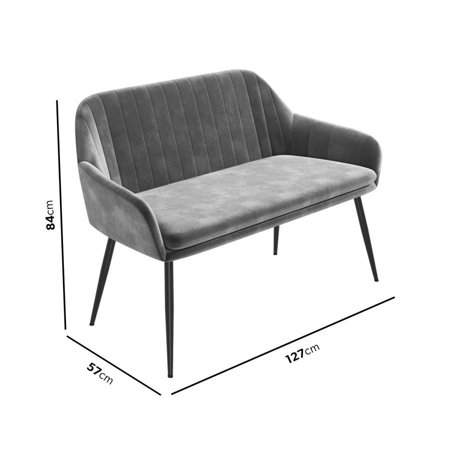 Grey Velvet Hallway Bench with Back - Seats 2 - Logan