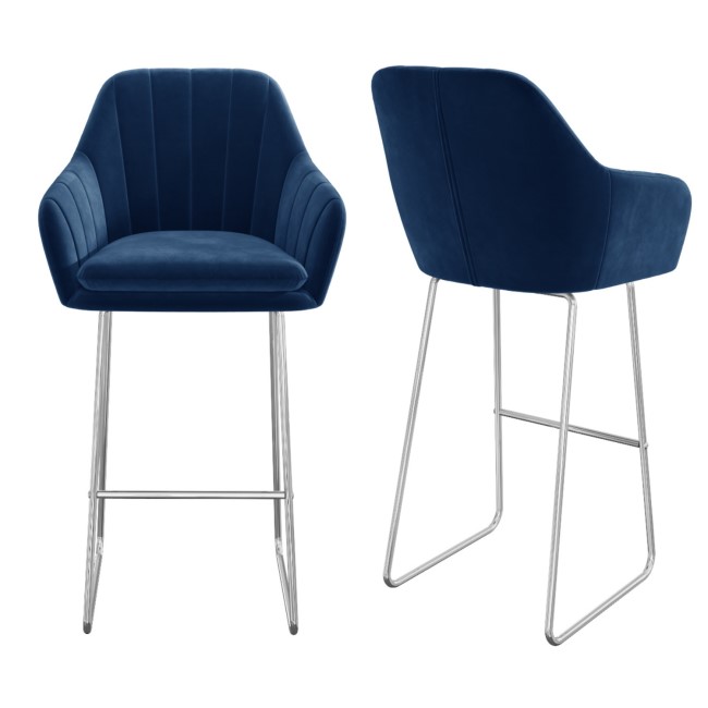 Navy Blue Velvet Bar Stools Set of 2 - Logan