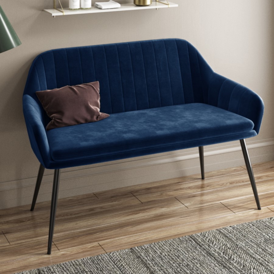 Large Navy Velvet Hallway Bench with Back - Seats 2 - Logan