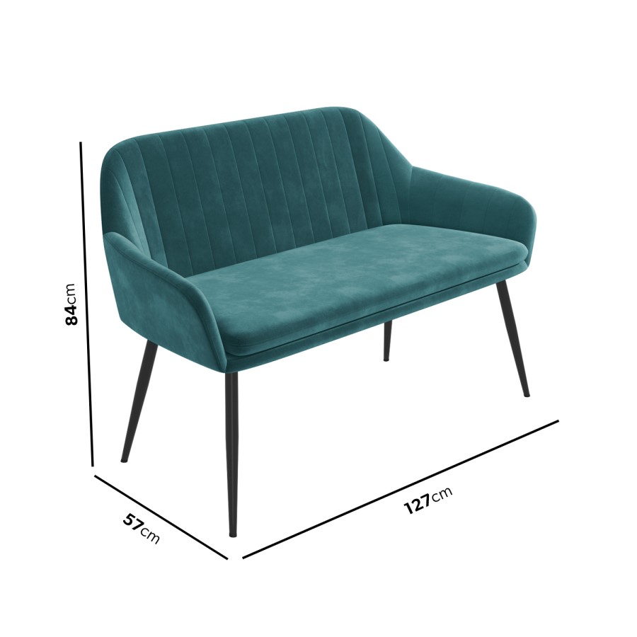 Teal Velvet  Hallway Bench with Back - Seats 2 - Logan