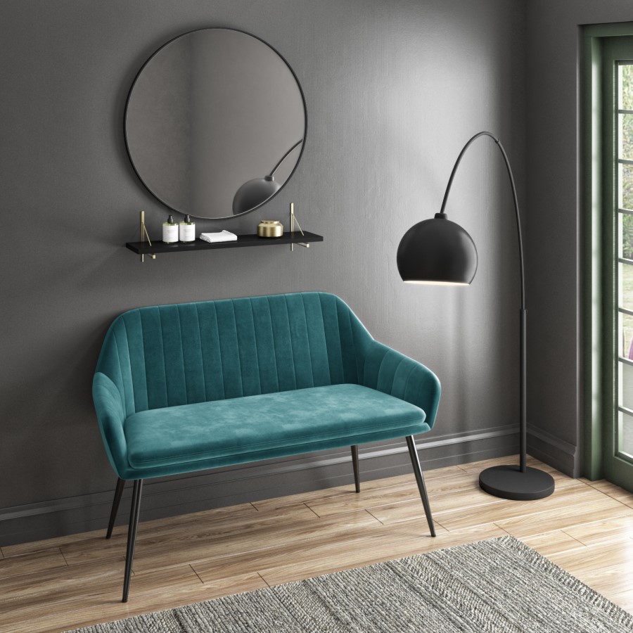 Teal Velvet  Hallway Bench with Back - Seats 2 - Logan