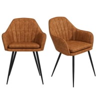 GRADE A1 - Set of 2 Tan Faux Leather Tub Dining Chairs - Logan