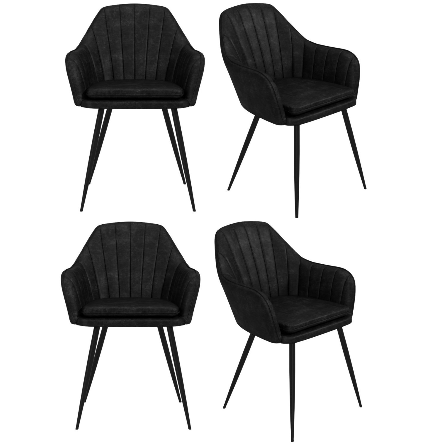 Photo of Set of 4 black faux leather dining chairs - logan