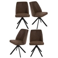 Set of 4 Brown Faux Leather Swivel Dining Chairs - Logan