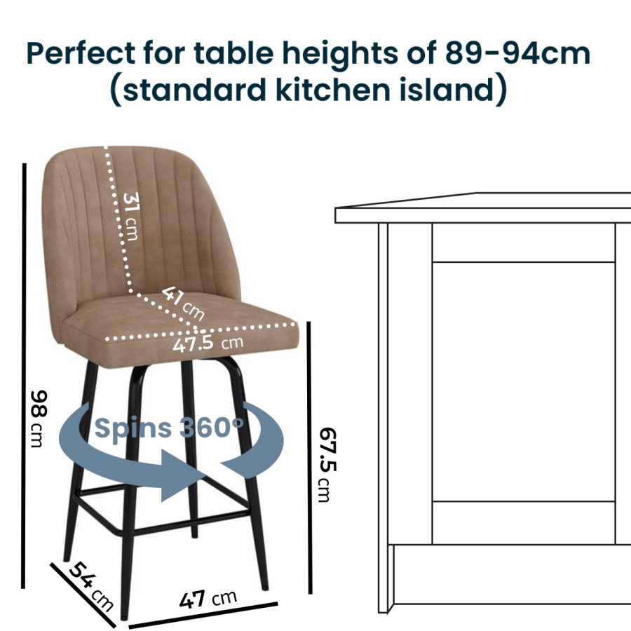 Set of 2 Beige Faux Leather Swivel Kitchen Stools - Logan