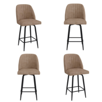 Set of 4 Beige Faux Leather Swivel Kitchen Stools - Logan