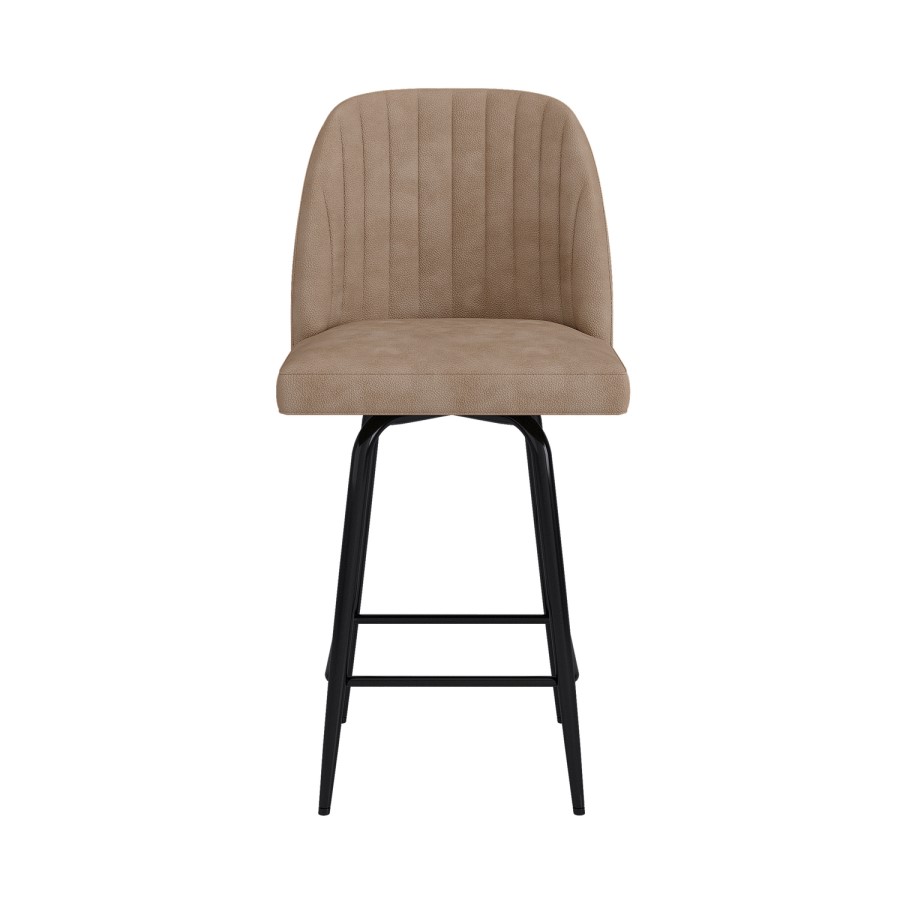 Set of 2 Beige Faux Leather Swivel Kitchen Stools - Logan