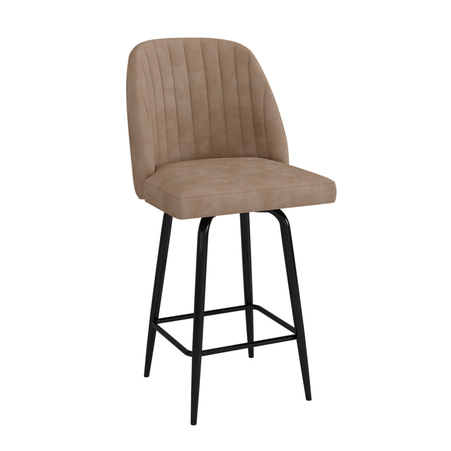 Set of 2 Beige Faux Leather Swivel Kitchen Stools - Logan