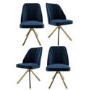 Set of 4 Navy Velvet Swivel Dining Chairs with Gold Legs - Logan