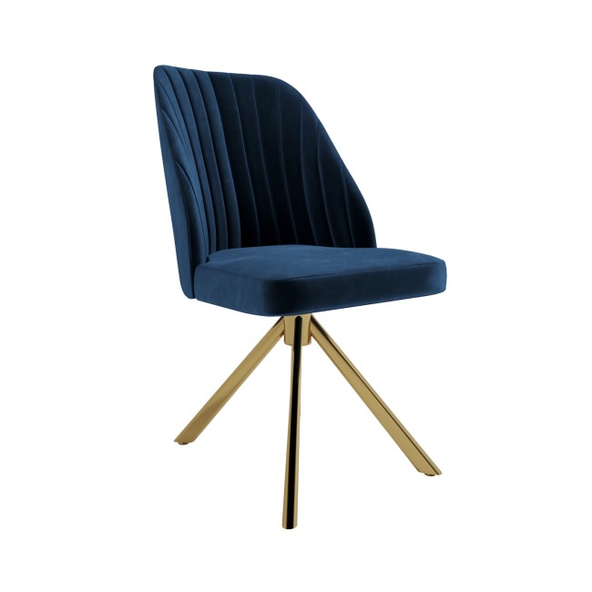 GRADE A1 - Set of 2 Navy Velvet Swivel Dining Chairs with Brass Legs - Logan