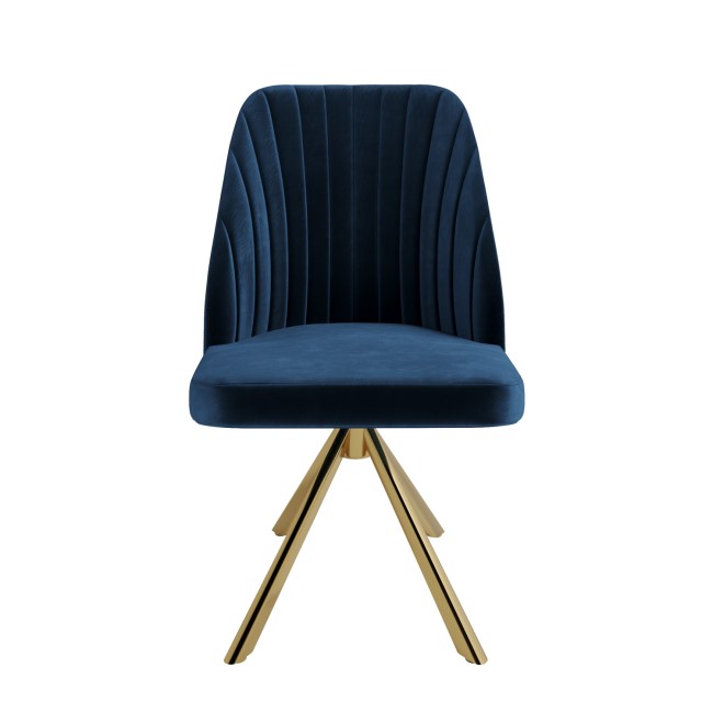 GRADE A1 - Set of 2 Navy Velvet Swivel Dining Chairs with Brass Legs - Logan