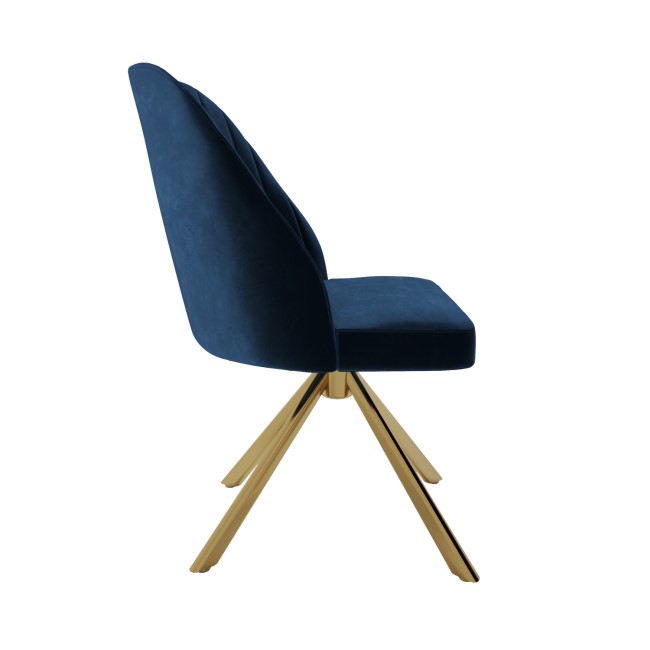 GRADE A1 - Set of 2 Navy Velvet Swivel Dining Chairs with Brass Legs - Logan