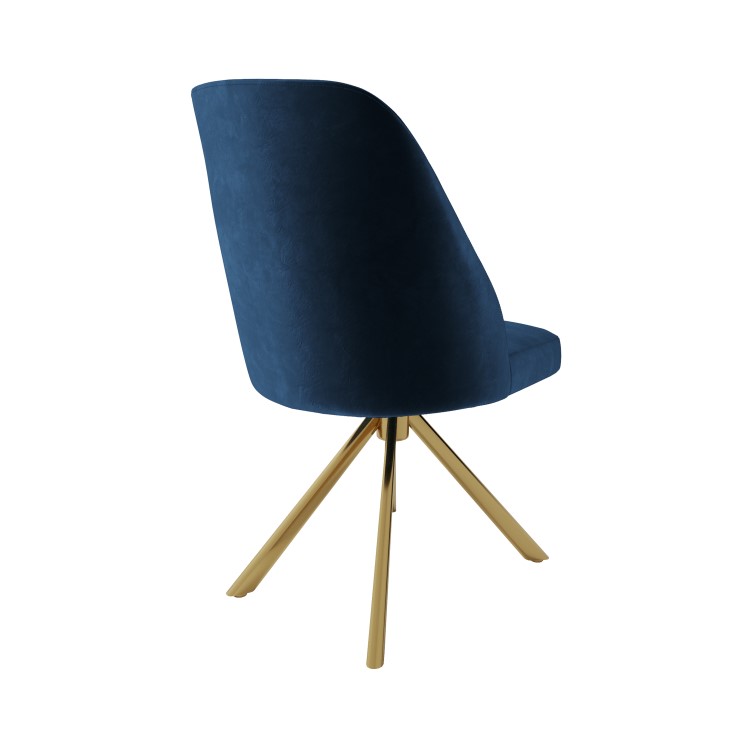 Set of 4 Navy Velvet Swivel Dining Chairs with Gold Legs - Logan