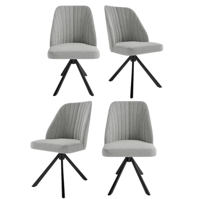 Set of 4 Grey Fabric Swivel Dining Chairs with Black Legs - Logan