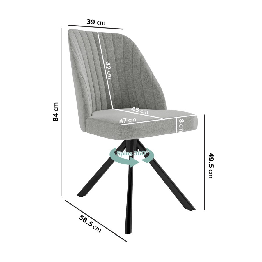 ONLY OPENED - Set of 2 Grey Fabric Swivel Dining Chairs with Black Legs - Logan