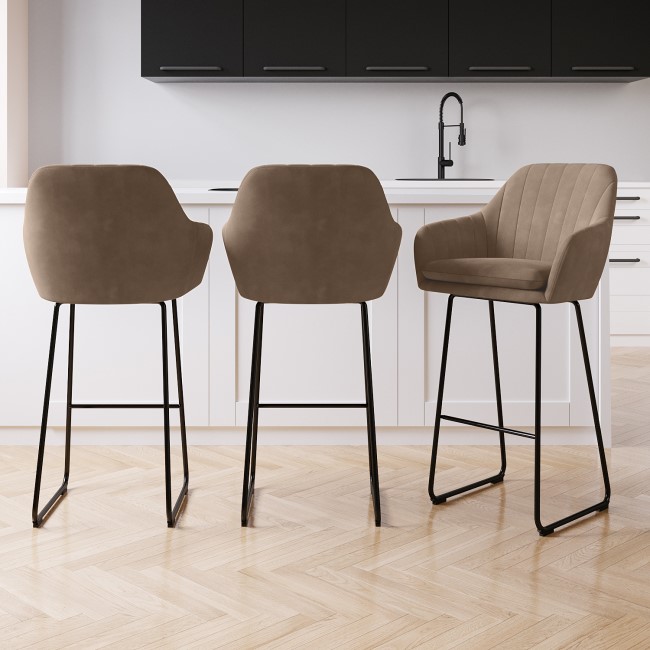 Set of 3 Beige Faux Leather Bar Stools with Back - 77cm - Logan