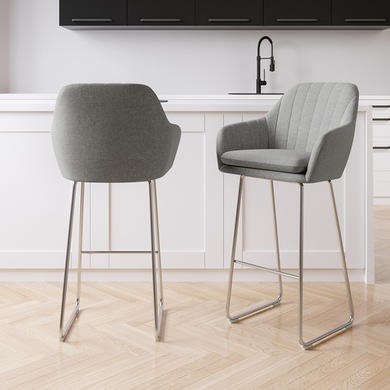 Photo of Set of 2 grey fabric bar stool with back - 77cm - logan