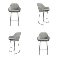 Set of 4 Grey Fabric Bar Stool with Back - 77cm - Logan