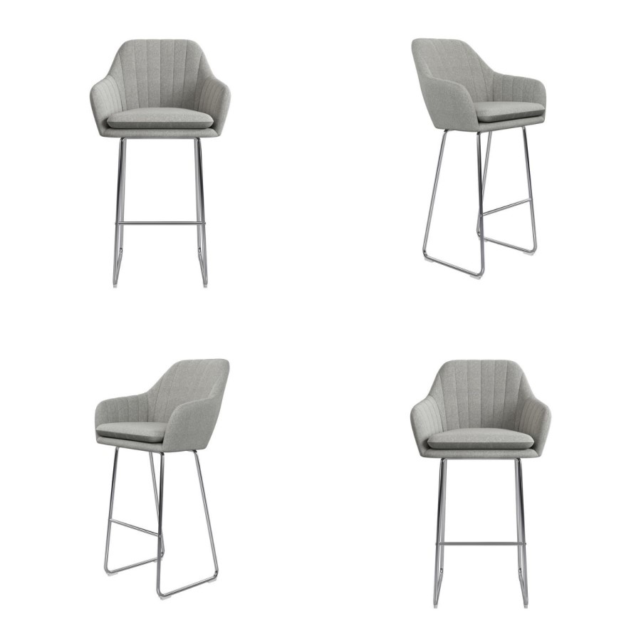 Set of 4 Grey Fabric Bar Stool with Back - 77cm - Logan