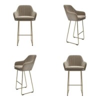 Set of 4 Mink Matt Velvet Bar Stool with Brass Legs - 77cm - Logan