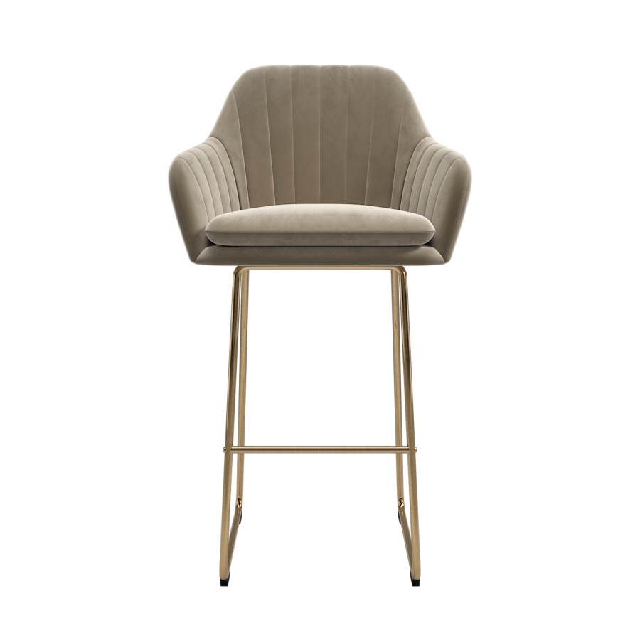 Set of 4 Mink Matt Velvet Bar Stool with Brass Legs - 77cm - Logan