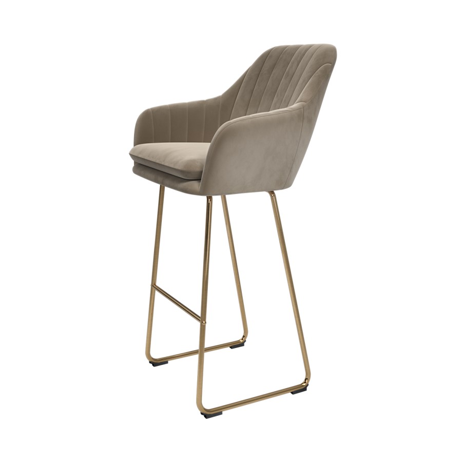Set of 4 Mink Matt Velvet Bar Stool with Brass Legs - 77cm - Logan