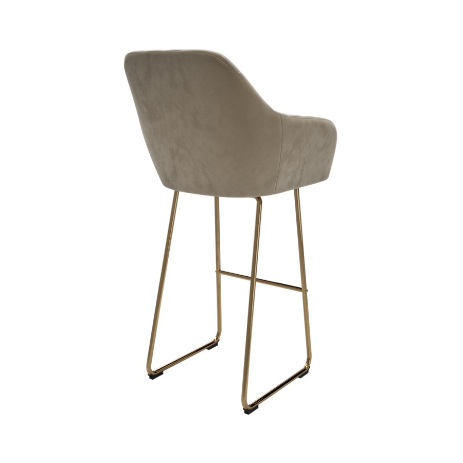 Set of 4 Mink Matt Velvet Bar Stool with Brass Legs - 77cm - Logan