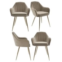 Set of 4 Mink Velvet Dining Chairs with Gold Legs - Logan Set of 4 Mink Velvet Dining Chairs with Gold Legs - Logan