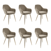 Set of 6 Mink Velvet Dining Chairs with Gold Legs - Logan