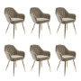 Set of 6 Mink Velvet Dining Chairs with Gold Legs - Logan