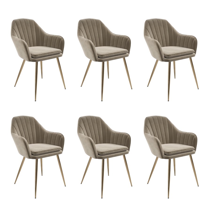 Set of 6 Mink Velvet Dining Chairs with Gold Legs - Logan