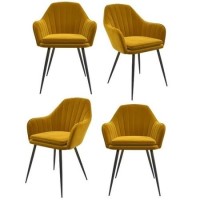 Set of 4 Mustard Velvet Tub Dining Chairs - Logan