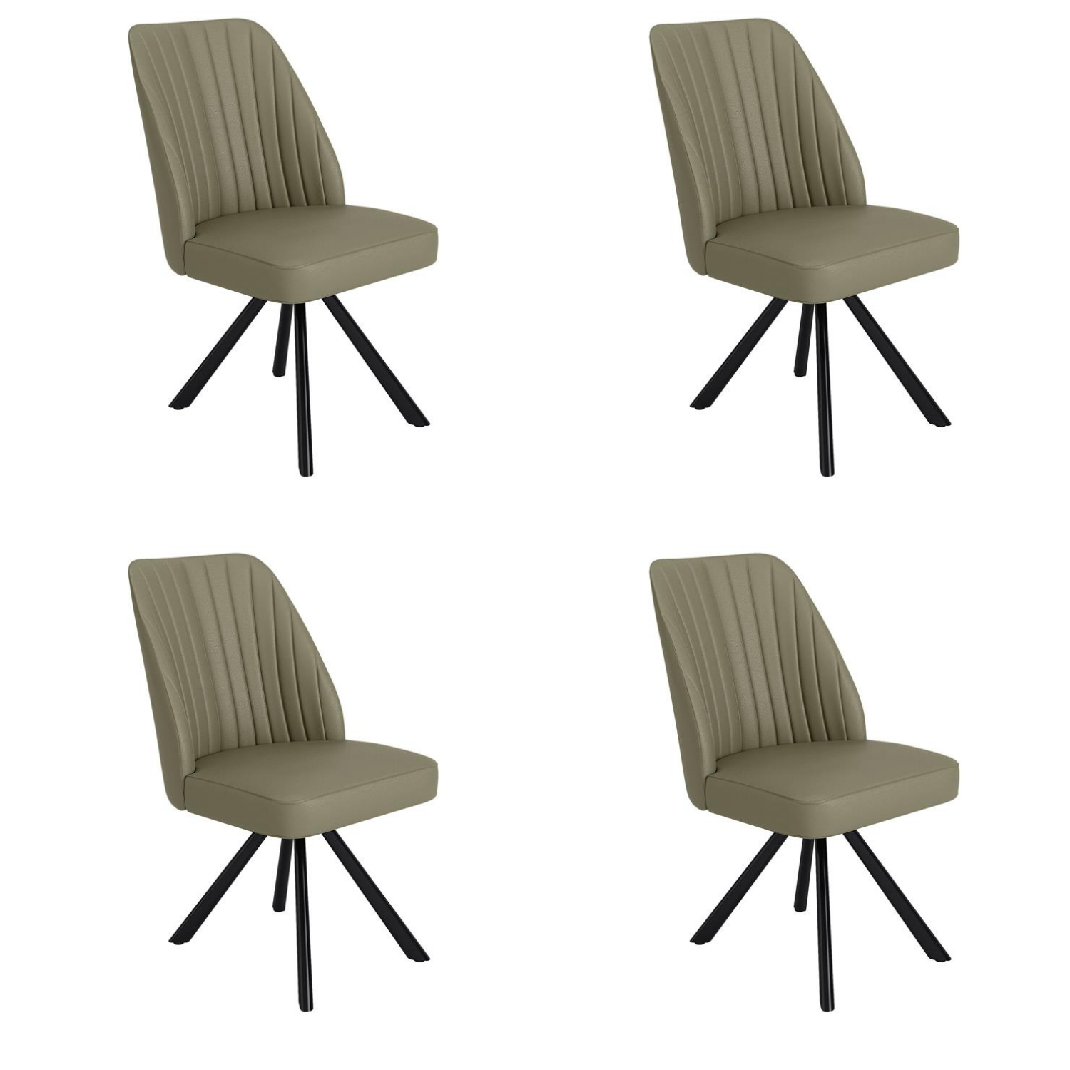 Set 4 Sage Green Faux Leather Swivel Dining Chairs