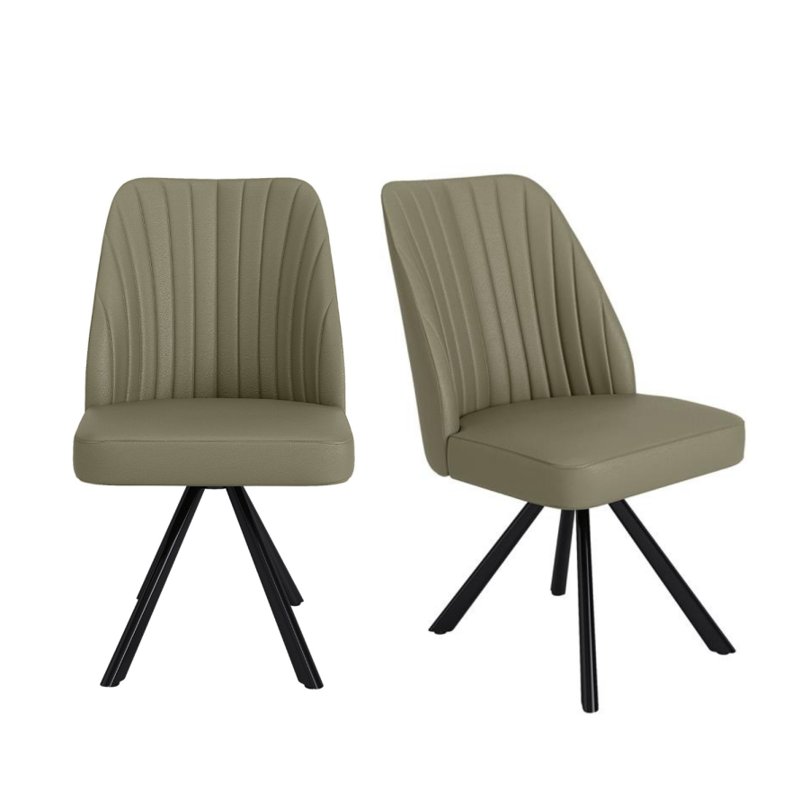 Set of 2 Sage Green Faux Leather Swivel Dining Chairs - Logan