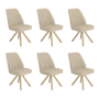 Set of 6 Beige Upholstered Swivel Dining Chairs with Oak Effect Legs - Logan