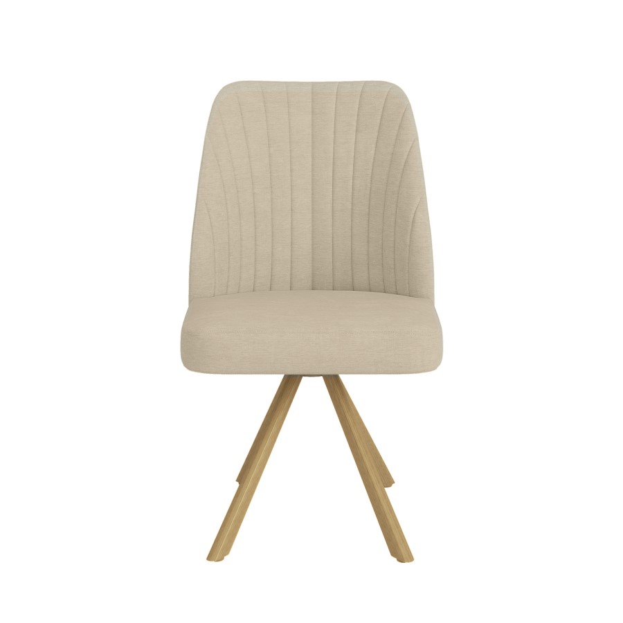 Set of 4 Beige Upholstered Swivel Dining Chairs with Oak Effect Legs - Logan