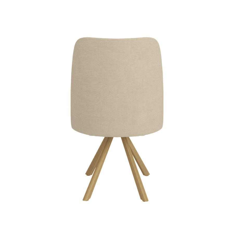 Set of 4 Beige Upholstered Swivel Dining Chairs with Oak Effect Legs - Logan