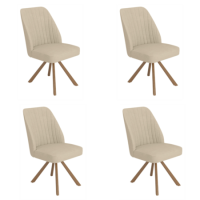 Set of 4 Beige Upholstered Swivel Dining Chairs with Walnut Effect Legs - Logan