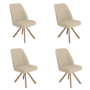 Set of 4 Beige Upholstered Swivel Dining Chairs with Walnut Effect Legs - Logan