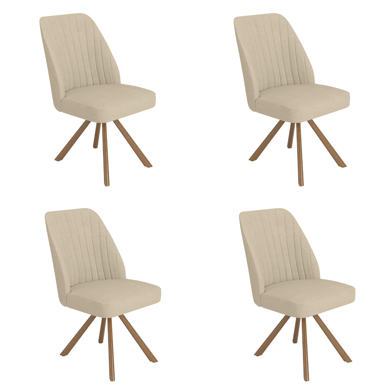 Set 4 Upholstered Swivel Dining Chairs Walnut Effect Legs