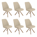 BUN/LOG046/99027 Set of 6 Beige Upholstered Swivel Dining Chairs with Walnut Effect Legs - Logan