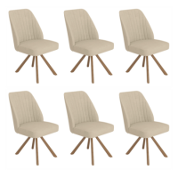 Set of 6 Beige Upholstered Swivel Dining Chairs with Walnut Effect Legs - Logan