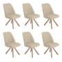 Set of 6 Beige Upholstered Swivel Dining Chairs with Walnut Effect Legs - Logan