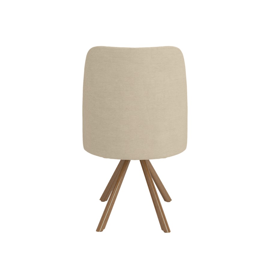 Set of 2 Beige Upholstered Swivel Dining Chairs with Walnut Effect Legs - Logan
