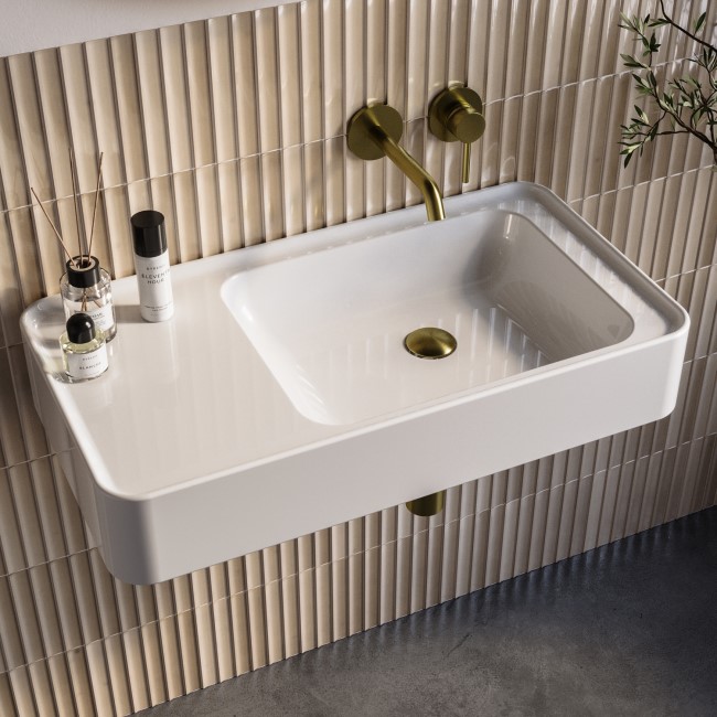 White Rectangular Wall Hung Basin 765mm - Logan