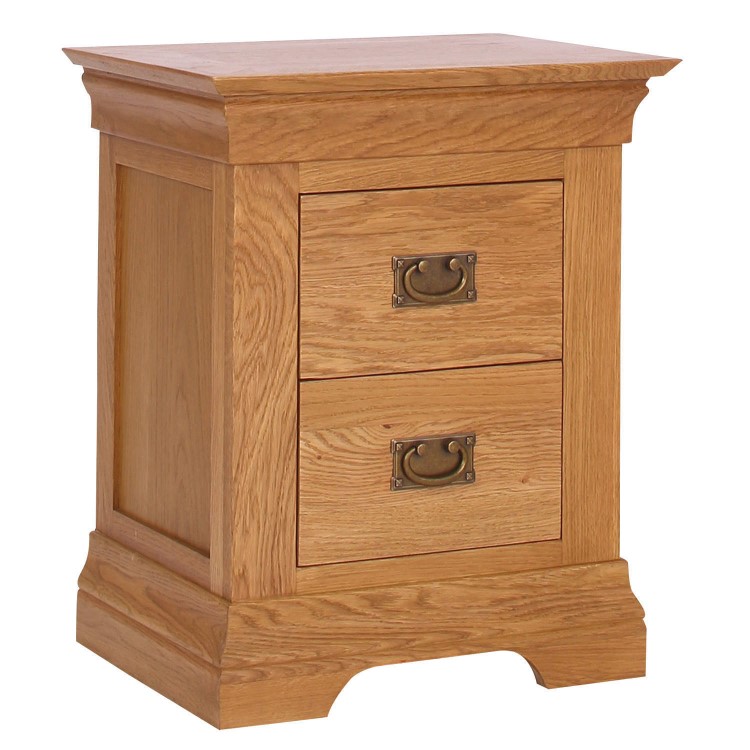 Loire Farmhouse Solid Oak Bedside Table - 2 Drawer