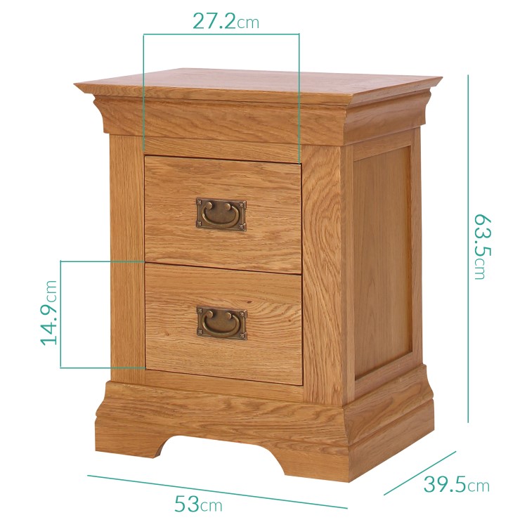 Loire Farmhouse Solid Oak Bedside Table - 2 Drawer