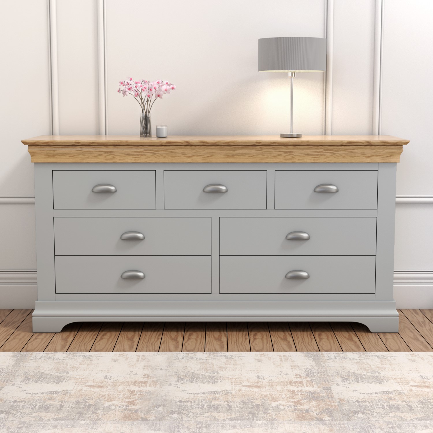 Loire Large Grey Painted Sideboard Two Tone With Oak Top 7