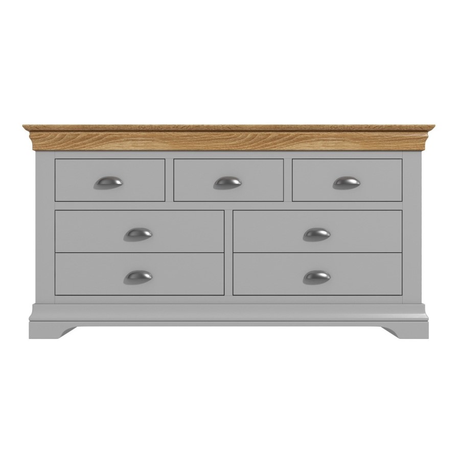 Loire Large Grey Painted Sideboard Two Tone with Oak Top - 7 Storage Drawers