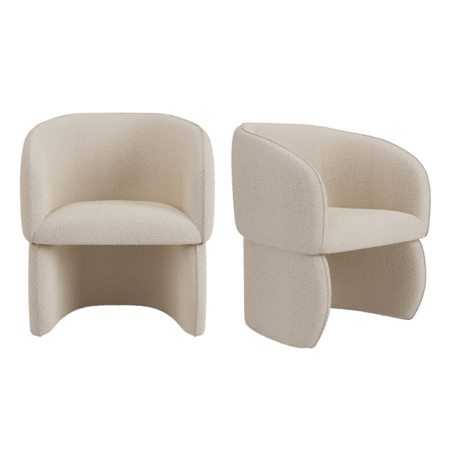 Set of 2 Curved Cream Boucle Tub Dining Chairs - Lottie